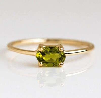 0.50 Ct Natural Peridot Prong Ring 925 Solid Yellow Gold - Image 1 of 4