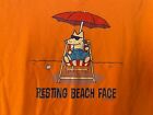 TEDDY THE DOG T-Shirt Size Large Resting Beach Face Orange V-Neck Women’s