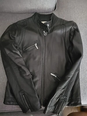 Michael Kors Women's Black Leather Full Zip  Jacket - Size Large Clean  — 第 1/4 张图片