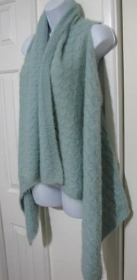 Faux-angora Open Sleeveless Tunic Sweater Asymmetric Aqua nylon/acrylic fits:S-M - Image 1 of 4