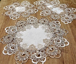 Deckchen Klassisch mit Spitze Macramee Rund Oval Creme-Mokka  Größe wählbar 1701 - Bild 1 von 21