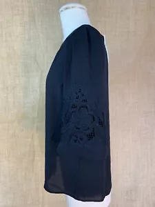 NEU XS Ann Taylor Damenbluse schwarz ausgefallene Ärmel Spitze SS neu mit Etikett - Bild 1 von 5