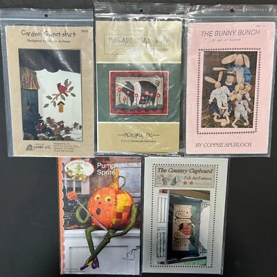 Lot of 5 Sewing PunchNeedle Appliqué Folk Art Patterns Vintage 1996-2005 Decor - Image 1 of 4