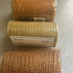 Deco Mesh Poly Ribbon 5.5" x 18' White with gold NIP 3 Rolls - Picture 1 of 5
