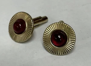 Vintage Swank Gold Tone Rudy Red Stone Circle Round Cuff Link - Picture 1 of 6