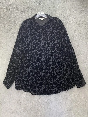 Blusa túnica de invierno para mujer talla grande mezcla de seda negra terciopelo quemado Foto 1 de 4