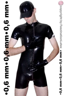 LATEXA Latex Kurz-Anzug - SCHWARZ mit weitem Kragen - Größe zur Auswahl: S bis XXXL