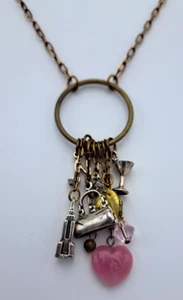 Madame Fortuna Charm Pendant Necklace Locket Copper Ring Link Pink Heart Martini - Picture 1 of 13