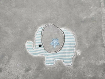 STARTING OUT Gray ELEPHANT Fleece Baby Blanket Lovey Stripped Blue Star 30x30 - Image 1 of 3
