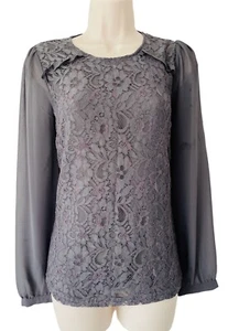 BNWT Oasis Grey Lace Top - Size Small UK 8-10 - Floral Boho Gothic Blouse Shirt - Picture 1 of 7