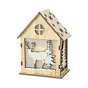 4 Stk LED HOLZHAUS Objekt Hirsch Baum Weihnachtsdeko Beleuchtung 8325 Holz Haus - Bild 1 von 1