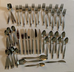 Vintage MCM Stainless Japan Single Rose Handle 51 Pieces including Serving Set - Picture 1 of 10