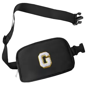 Small Initial Waist Fanny Pack Belt Bag with Chenille Letter Patch for Mom Au... - Picture 1 of 5