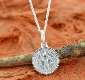 Collar medalla de plata de ley 925 San Benito, santo patrón, Italia, San Benito Benedict - Imagen 1 de 5