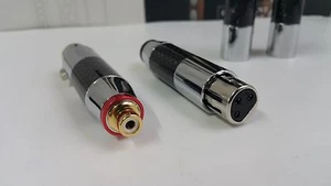 2x 3Pin XLR female to RCA Female Carbon Fiber Audio Plug Adapter Pure silver  - Picture 1 of 3