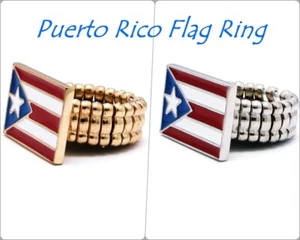Hip Hop PUERTO RICO FLAGGENSTÜCK modischer Ring auf Stretchbasis freie Größe XR55 - Bild 1 von 7