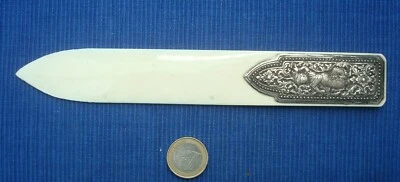 C1 Coupe Papier Ouvre Lettre Ancien Argent Massif Asiatique Siam Laos Indochine - Photo 1/3