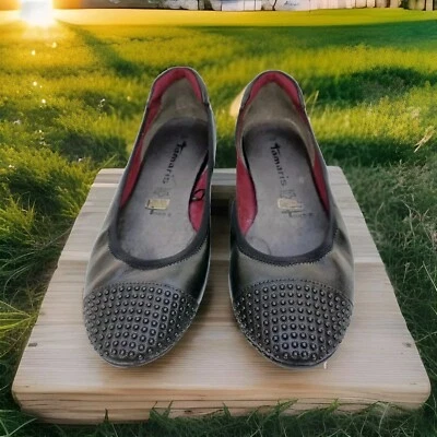 TAMARIS JOYA Studded Toe LEATHER BALLET FLATS Women 39 / 8.5 Super Comfort  - Image 1 of 4