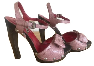 Cesare Paciotti Snakeskin & Wood Pink platform bow sandal - Picture 1 of 11