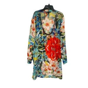 Club Collection Badeanzug Cover Up L transparent Blumen Perlen Tie Neck Beachy - Bild 1 von 6