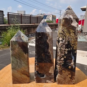 4.9LB 3Pcs Natural blue Volcanic Rock agate obelisk Quartz Crystal Tower Point - Picture 1 of 17