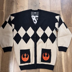 Her Universe Star Wars Rebel Cardigan Sweater Black Tan Red Argyle Size Large - Picture 1 of 18