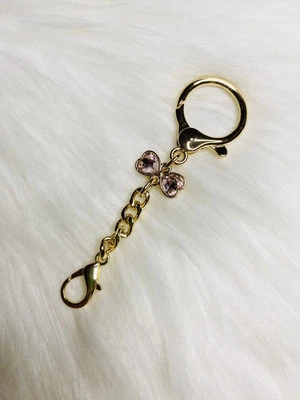 Gold Heart Keychain Pendant Clip lobster clasp Heart DIY Accessories Pink Bow - Image 1 of 3