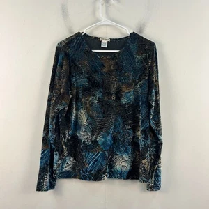 Laura Ashley Womens Medium Shirt Blouse Top Blue Velvet Stretch Pullover 20745 - Picture 1 of 9