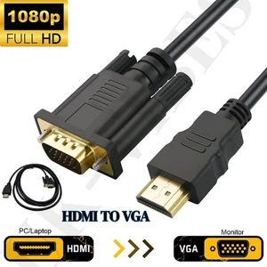 HDMI to VGA Cable Monitor Lead PC XBOX Laptop Converter Adapter 1.8m new UK - Picture 1 of 14