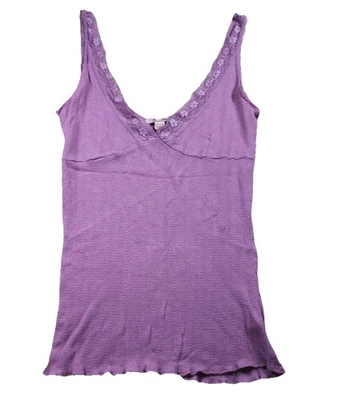 Camiseta sin mangas acanalada con ribete de encaje lavanda Miss Bison para mujer M sin mangas Y2K Babydoll Foto 1 de 4