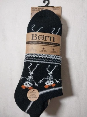 Paquete de 4 calcetines Born para mujer al aire libre mezcla de lana no show negro blanco liso, calaveras Foto 1 de 4