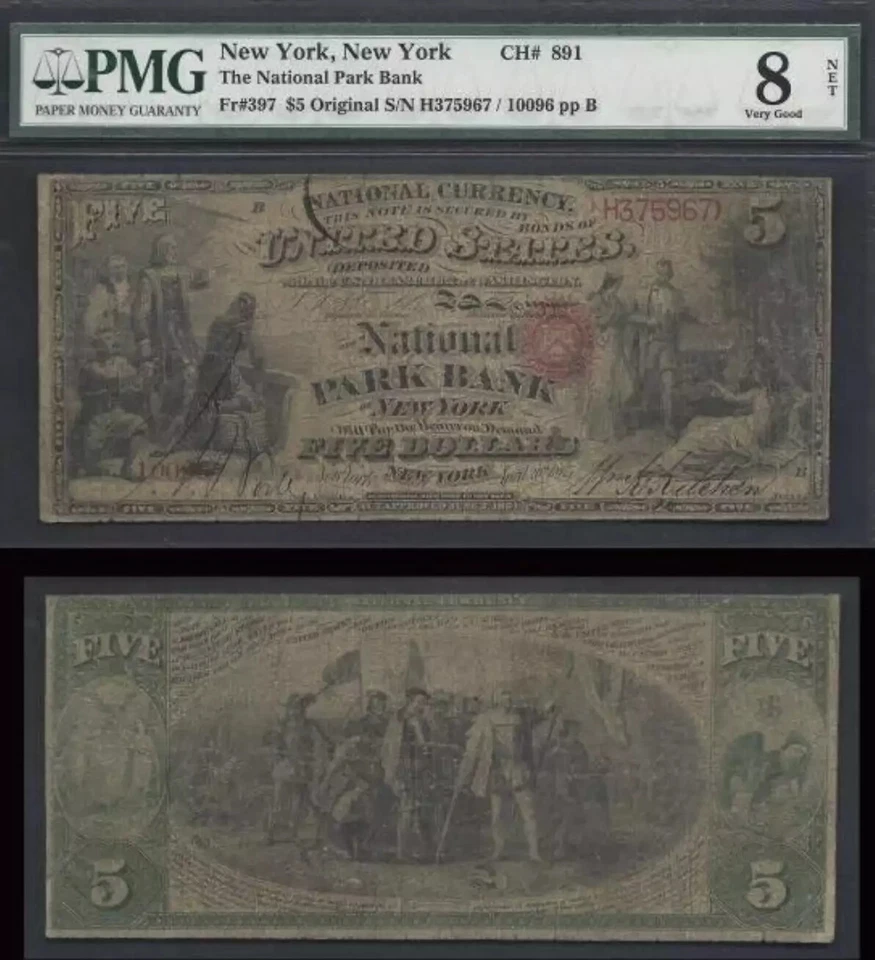 $5 Original Series National Park Bank New York, NY PMG VG 8 - Image 1 of 1