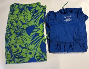 Cacique 2 Piece Pajama Set Women's Size 26/28 Top Pants Blue/Green - Picture 1 of 4