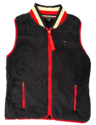 Colete Tommy Hilfiger pele sintética preto azul vermelho branco M zíper completo - Imagem 1 de 4