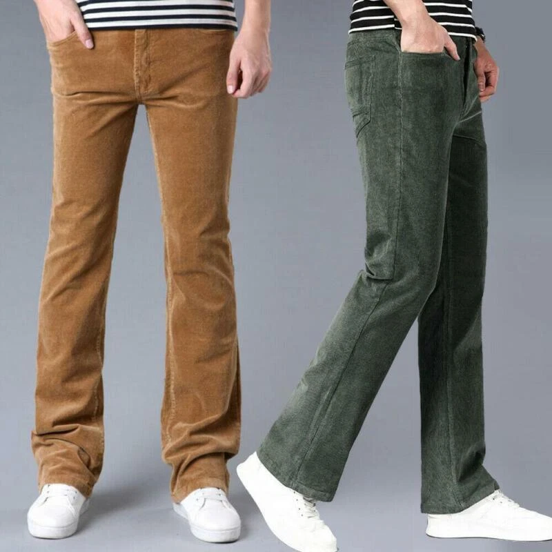 Men's 60s 70s Bell Bottom Flared Pants Boot cut Corduroy Long Trousers Slim 2024 - Image 1 of 4