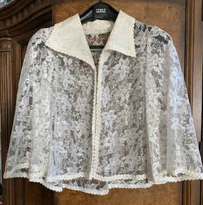 VTG Sheer Lace Ivory Bolero Cropped Floral Rose Layering Top Elegant, Small - Picture 1 of 11