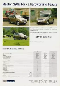 Ssangyong Rexton 290 Tdi E & S Mid 2000's UK Market Single Sheet Sales Brochure - Picture 1 of 1