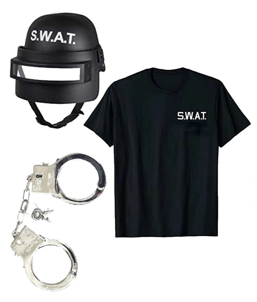 Children's Deluxe SWAT TEAM Costume Helmet, Swat Printed T-Shirt and Handcuffs - Image 1 of 1