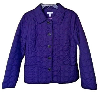 Куртка женская Charter Club средний размер фиолетовая стеганая с длинным рукавом на пуговицах спереди бывшая в употреблении - Изображение 1 из 4