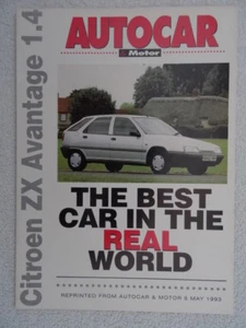 Citroen ZX Avantage 1.4 Road test 1993 reprint from Autocar.Issued by Citroen UK - Picture 1 of 1
