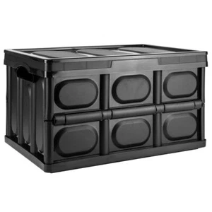 Folding Storage Box 30L - Regular Black Plastic with Lid and Handles Collapsible - Picture 1 of 8