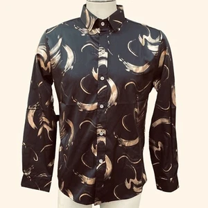 ZEROYAA Metallic Fashion Shirt Men Small Black Bronze Button Hawaiian Party NEW - Picture 1 of 20