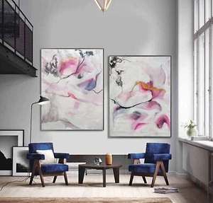 LARGE BEAUTIFUL ORIGINAL GUGI GOO Kismet 2023 ABSTRACT ACRYLIC DYPTYCH PAINTING - Picture 1 of 3