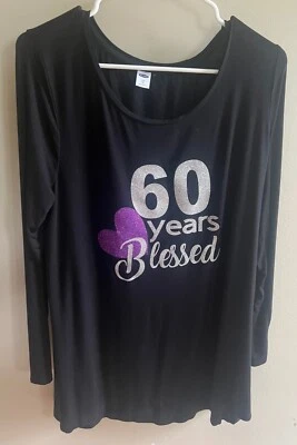 Glitter 60 Years Blessed Black Long Sleeve Tee Old Navy SZ XL - Image 1 of 3