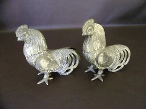 Pair Of Vintage Metal Rooster Figurines (Unmarked) - Picture 1 of 6