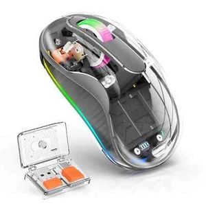 Fully Transparent Mouse Bluetooth Wireless Tri-mode Mute Led Lamp Type-c Mice - Picture 1 of 26