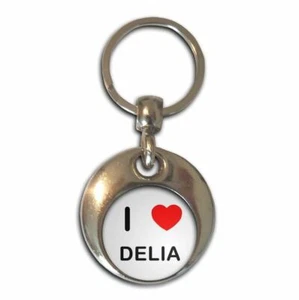 Delia I Love Heart Round Metal Key Ring (37mm x 37mm) - Picture 1 of 2