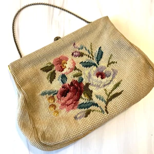 VTG Needlepoint Purse Bag Christine Custom Bags Detroit Kiss Lock Chain Strap - Picture 1 of 19