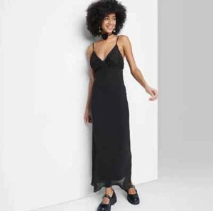 Maxi Vestido Para Mujer Sin Mangas Roseta Floral Copa Wild Fable Negro M - Imagen 1 de 9