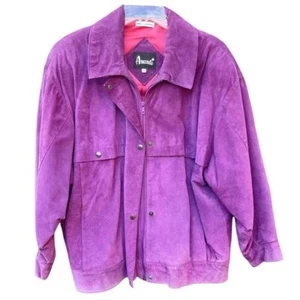 Vintage Purple Avanti Bomber Style Pig Suede Coat Womens Medium - Picture 1 of 12